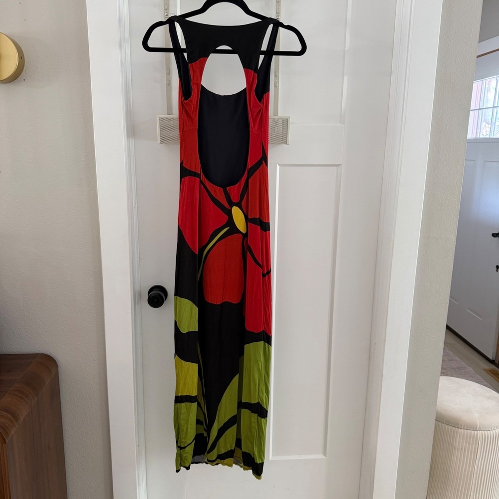 Cala de la Cruz Solange Dress Red Floral Black Maxi XS Boho Art Deco Maxmalist